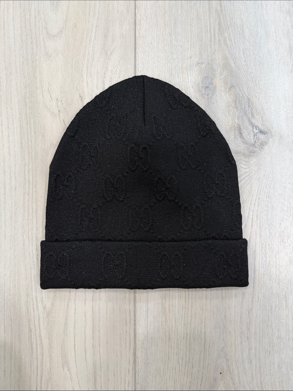 Gucci Black GG glittery Monogram Knit Beanie Hat Size M Made in Italy